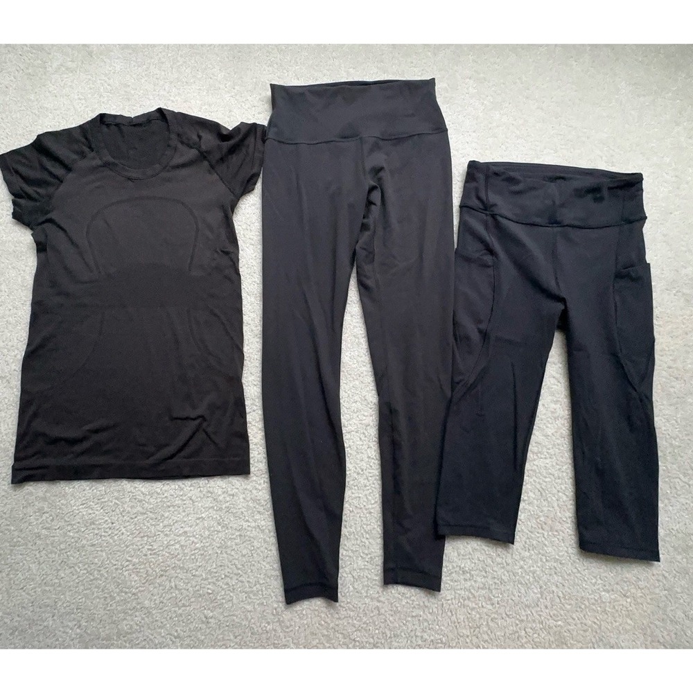 3PC- Lululemon Bundles Black HR Leggings Swiftly Tech Short Sleeve Shirt 8